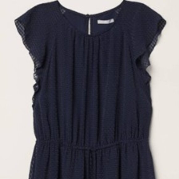H&M Dark Blue Textured Dress Flounce-sleeved dress sz 8 - Picture 14 of 15